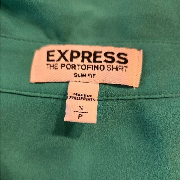 EXPRESS Portofimo Shirt Green Long Sleeves Pockets - Picture 8 of 9